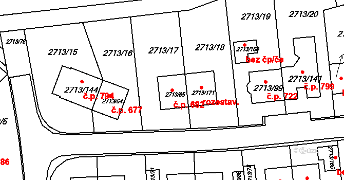 Žebětín 682, Brno na parcele st. 2713/65 v KÚ Žebětín, Katastrální mapa