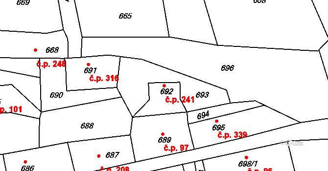 Týnec nad Labem 241 na parcele st. 692 v KÚ Týnec nad Labem, Katastrální mapa