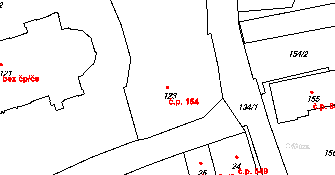 Šluknov 154 na parcele st. 123 v KÚ Šluknov, Katastrální mapa