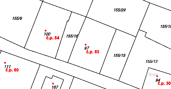 Bítouchov 53 na parcele st. 97 v KÚ Bítouchov u Mladé Boleslavi, Katastrální mapa