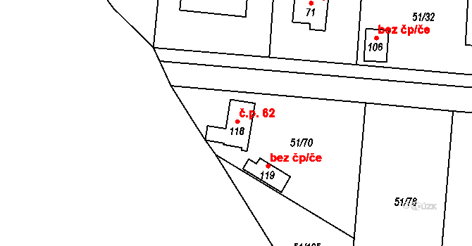 Rohanov 62, Vacov na parcele st. 118 v KÚ Rohanov, Katastrální mapa