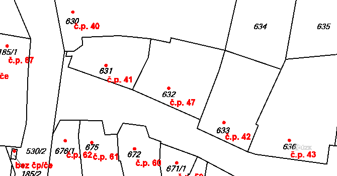 Tasovice 47 na parcele st. 632 v KÚ Tasovice nad Dyjí, Katastrální mapa