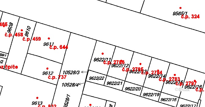 Jižní Předměstí 2786, Plzeň na parcele st. 9622/11 v KÚ Plzeň, Katastrální mapa