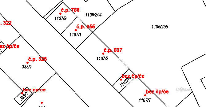 Chropyně 827 na parcele st. 1107/2 v KÚ Chropyně, Katastrální mapa