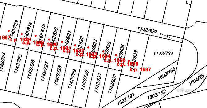 Řepy 1695, Praha na parcele st. 1142/835 v KÚ Řepy, Katastrální mapa