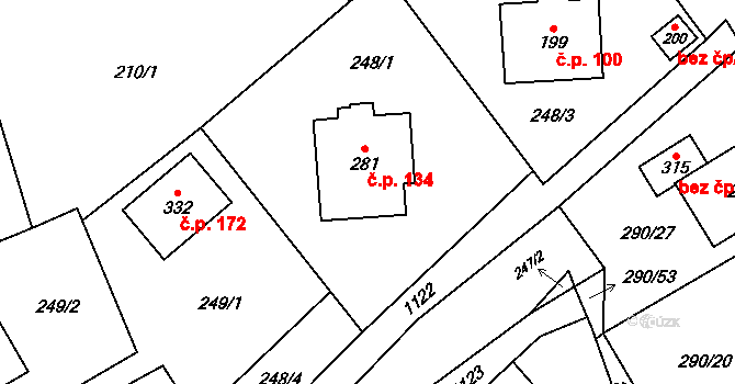 Horní Pěna 134 na parcele st. 281 v KÚ Horní Pěna, Katastrální mapa