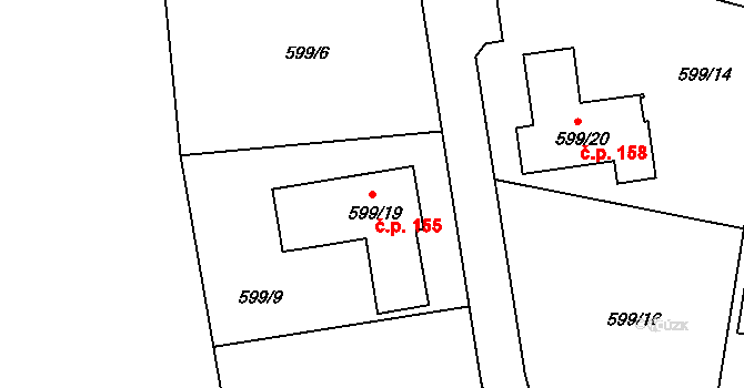 Hůrky 155, Karlovy Vary na parcele st. 599/19 v KÚ Olšová Vrata, Katastrální mapa