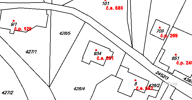 Albrechtice v Jizerských horách 681 na parcele st. 934 v KÚ Albrechtice v Jizerských horách, Katastrální mapa