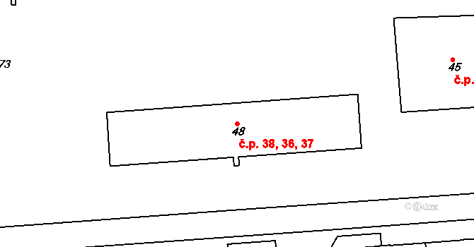 Habartov 36,37,38 na parcele st. 48 v KÚ Habartov, Katastrální mapa