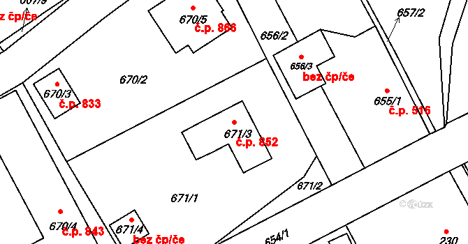 Arnultovice 852, Nový Bor na parcele st. 671/3 v KÚ Arnultovice u Nového Boru, Katastrální mapa