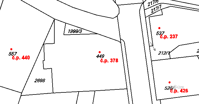 Pacov 378 na parcele st. 449 v KÚ Pacov, Katastrální mapa