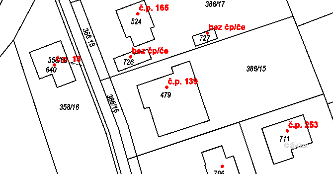 Doubravčice 139 na parcele st. 479 v KÚ Doubravčice, Katastrální mapa