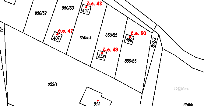 Lužný 49, Perštejn na parcele st. 353 v KÚ Černýš, Katastrální mapa