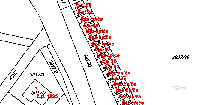 Roudnice nad Labem 92 na parcele st. 3927/11 v KÚ Roudnice nad Labem, Katastrální mapa