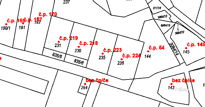 Buškovice 223, Podbořany na parcele st. 235 v KÚ Buškovice, Katastrální mapa