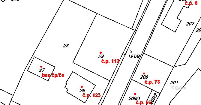 Velíková 113, Zlín na parcele st. 29 v KÚ Velíková, Katastrální mapa