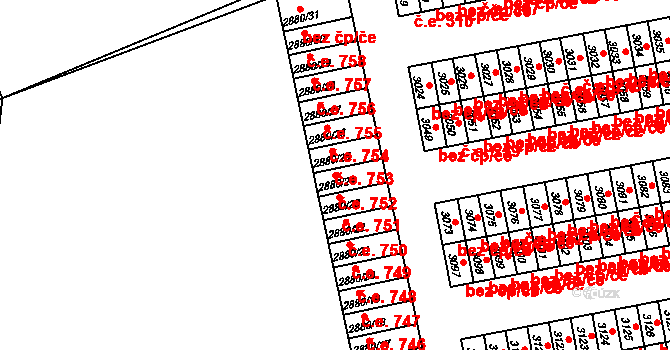 Lutyně 752, Orlová na parcele st. 2880/24 v KÚ Horní Lutyně, Katastrální mapa