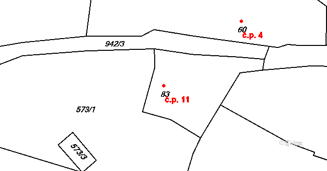 Draheničky 11, Mišovice na parcele st. 83 v KÚ Svučice, Katastrální mapa