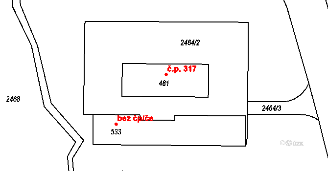 Mrákotín 317 na parcele st. 481 v KÚ Mrákotín u Telče, Katastrální mapa