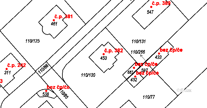 Mratín 382 na parcele st. 453 v KÚ Mratín, Katastrální mapa