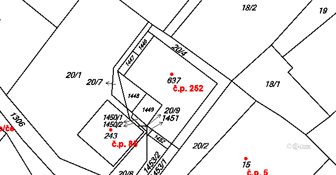 Mašov 252, Turnov na parcele st. 637 v KÚ Mašov u Turnova, Katastrální mapa