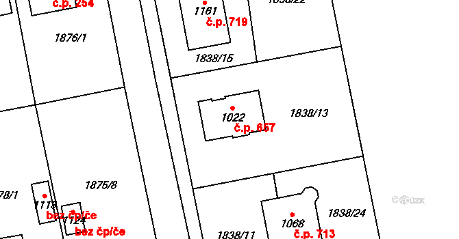 Strašice 657 na parcele st. 1022 v KÚ Strašice, Katastrální mapa