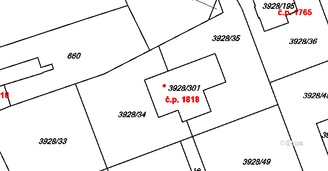 Úvaly 1818 na parcele st. 3928/301 v KÚ Úvaly u Prahy, Katastrální mapa