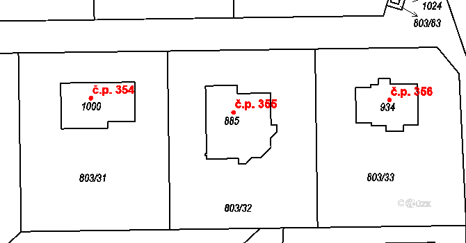 Želivec 355, Sulice na parcele st. 885 v KÚ Sulice, Katastrální mapa
