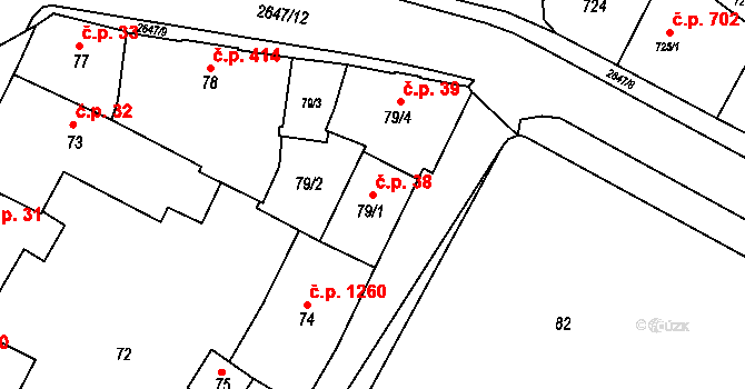 Rýmařov 38 na parcele st. 79/1 v KÚ Rýmařov, Katastrální mapa