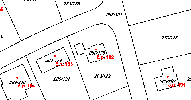 Zahořany 162, Králův Dvůr na parcele st. 283/175 v KÚ Zahořany u Berouna, Katastrální mapa