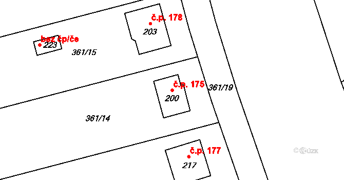 Vranová 175 na parcele st. 200 v KÚ Vranová u Letovic, Katastrální mapa