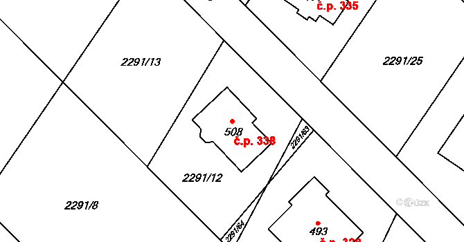 Tymákov 338 na parcele st. 508 v KÚ Tymákov, Katastrální mapa