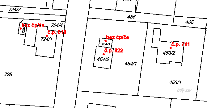 Skřečoň 822, Bohumín na parcele st. 454/2 v KÚ Skřečoň, Katastrální mapa