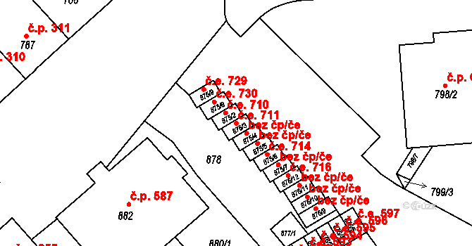 Vyškov-Předměstí 711, Vyškov na parcele st. 875/3 v KÚ Vyškov, Katastrální mapa
