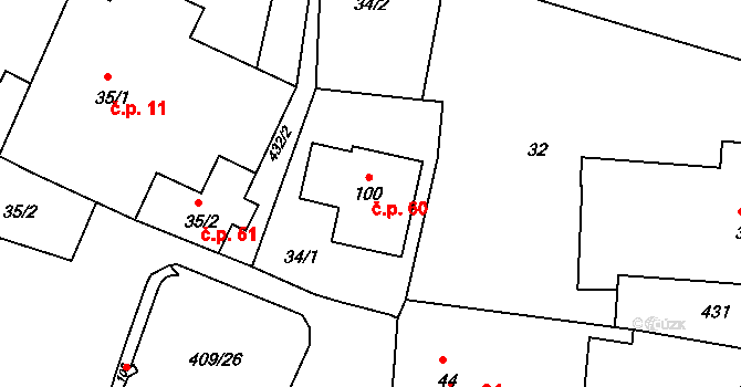 Kornice 60, Litomyšl na parcele st. 100 v KÚ Kornice, Katastrální mapa