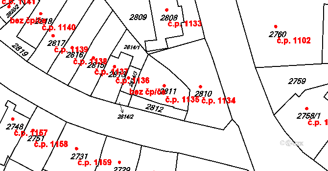 Bruntál 1135 na parcele st. 2811 v KÚ Bruntál-město, Katastrální mapa
