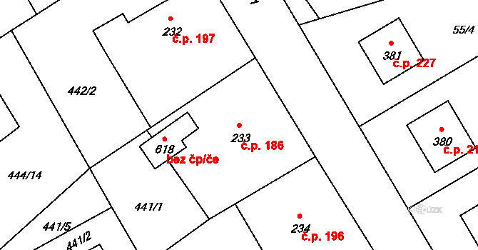 Čechtice 186 na parcele st. 233 v KÚ Čechtice, Katastrální mapa
