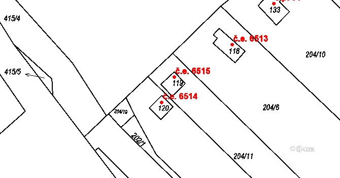 Včelnička 6515 na parcele st. 119 v KÚ Včelnička, Katastrální mapa