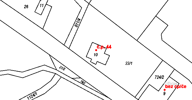 Horní Vítkov 44, Chrastava na parcele st. 10 v KÚ Horní Vítkov, Katastrální mapa