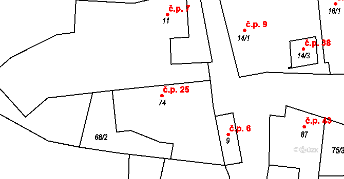 Arnoštovice 25, Heřmaničky na parcele st. 74 v KÚ Arnoštovice, Katastrální mapa