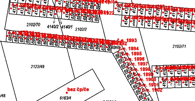 Hodonín 1890 na parcele st. 6967 v KÚ Hodonín, Katastrální mapa