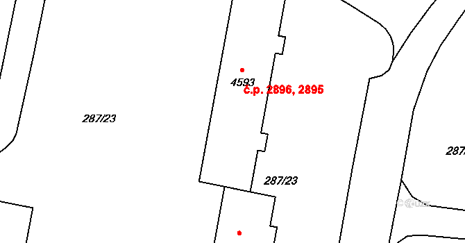 Zábřeh 2895,2896, Ostrava na parcele st. 4593 v KÚ Zábřeh nad Odrou, Katastrální mapa