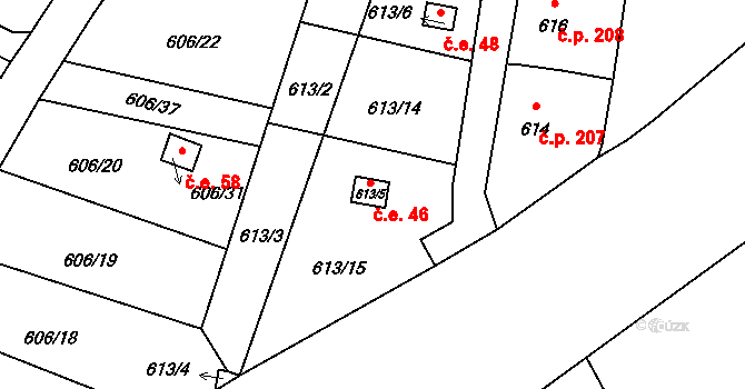 Poříčí 46, Boršov nad Vltavou na parcele st. 613/5 v KÚ Boršov nad Vltavou, Katastrální mapa