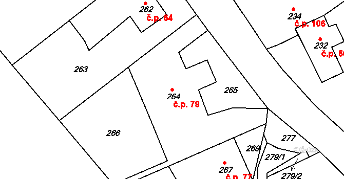 Domanín 79, Bystřice nad Pernštejnem na parcele st. 264 v KÚ Domanín u Bystřice nad Pernštejnem, Katastrální mapa