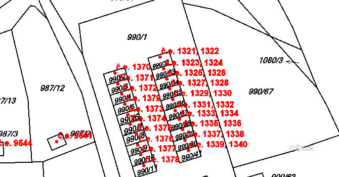 Děčín III-Staré Město 1327,1328, Děčín na parcele st. 990/35 v KÚ Děčín-Staré Město, Katastrální mapa