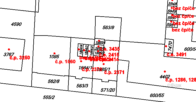 Zlín 2414 na parcele st. 1885/2 v KÚ Zlín, Katastrální mapa