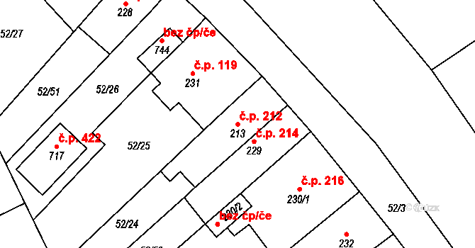Nedvědice 212 na parcele st. 213 v KÚ Nedvědice pod Pernštejnem, Katastrální mapa