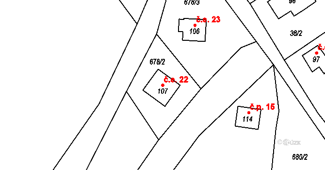 Salajna 22, Dolní Žandov na parcele st. 107 v KÚ Salajna, Katastrální mapa