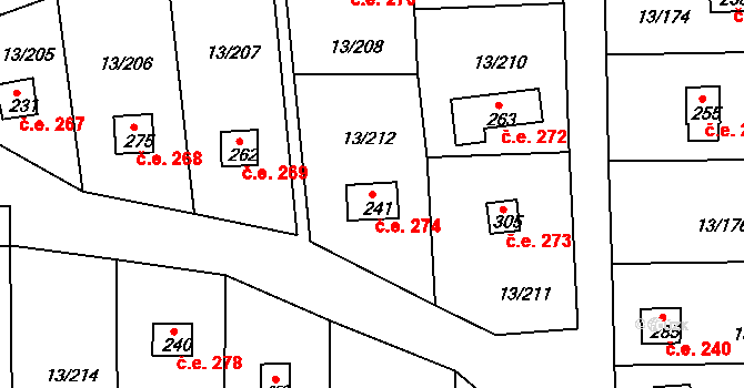 Mechová 274, Lipová na parcele st. 241 v KÚ Mechová, Katastrální mapa