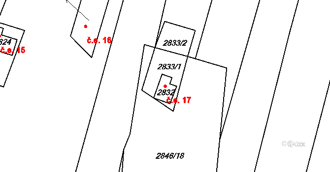Brumov 17, Brumov-Bylnice na parcele st. 2832 v KÚ Brumov, Katastrální mapa